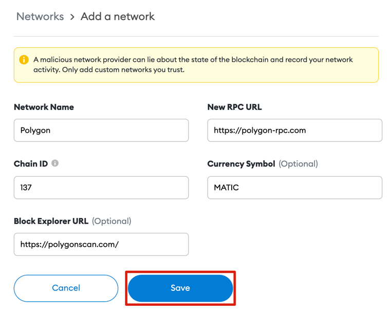 add blockchain network in metamask extension