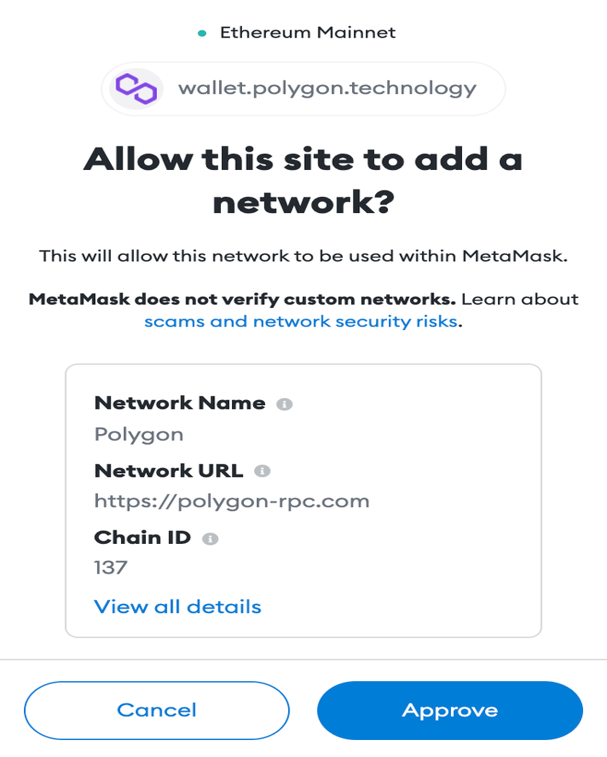 allow this site to add a network wallet polygon