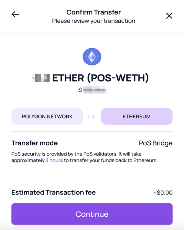 confirm transfer from polygon network to eth network