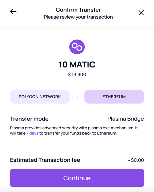 confirm transfer matic token plasma bridge