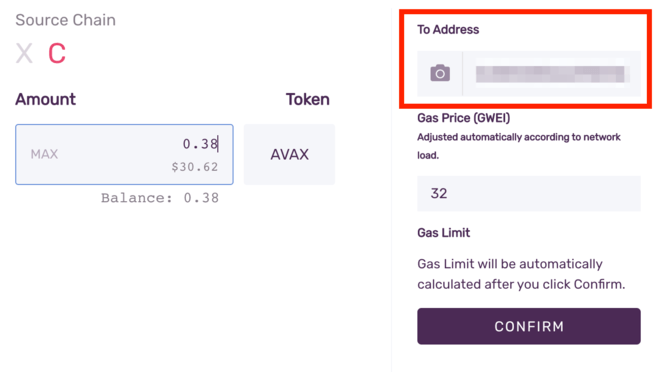 send avax token from avalance wallet to metamask