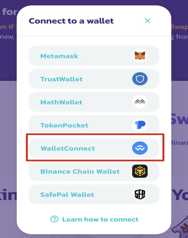 walletconnect in website  pancakeswap
