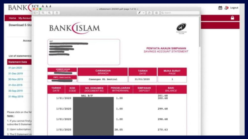 contoh penyata bank islam